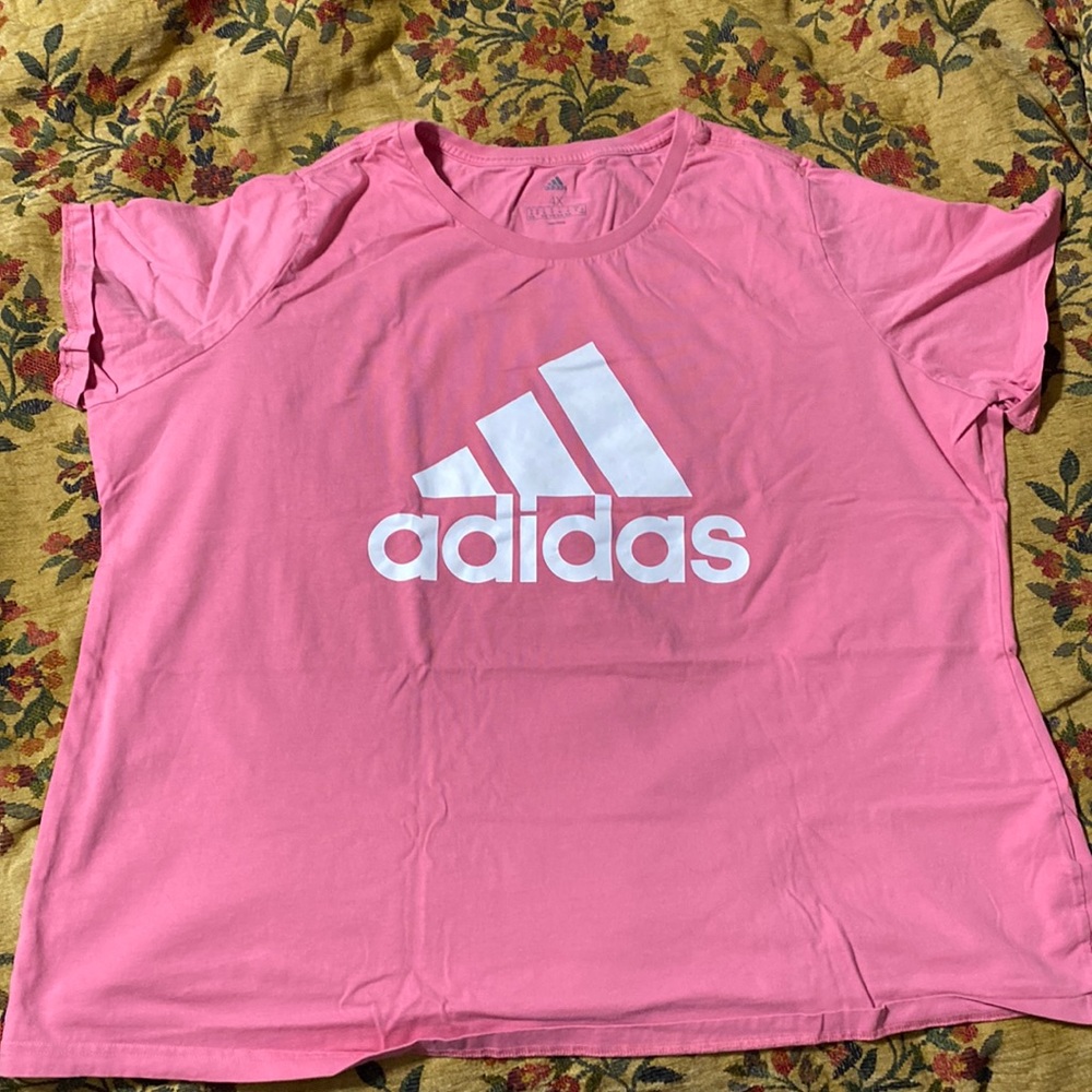 Adidas plus size T-shirt, pink, white logo